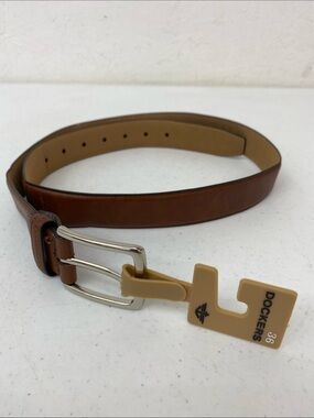 Dockers Brown Leather Men's Belt with Silver Buckle